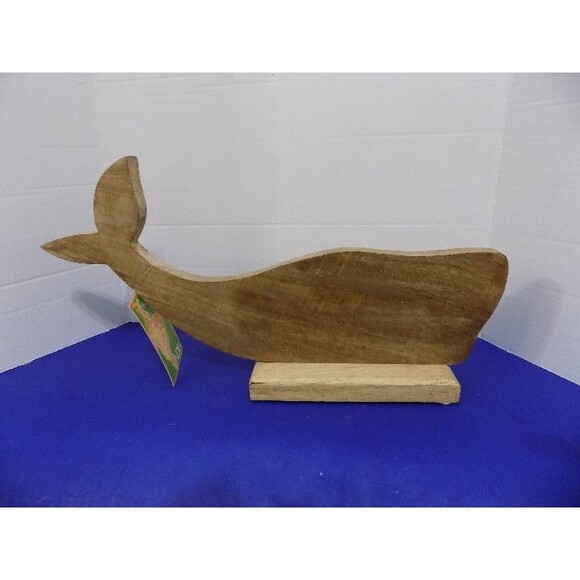 NEW Wood Carved Whale Statue Figurine Coastal Nautical Decor Fish Marine India - Picture 4 of 5